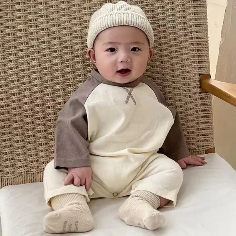 Stylish Cotton Baby Outerwear Long Sleeve Color Block Rompers for Newborn Boys Girls Comfortable Spring Autumn Style baby clothes