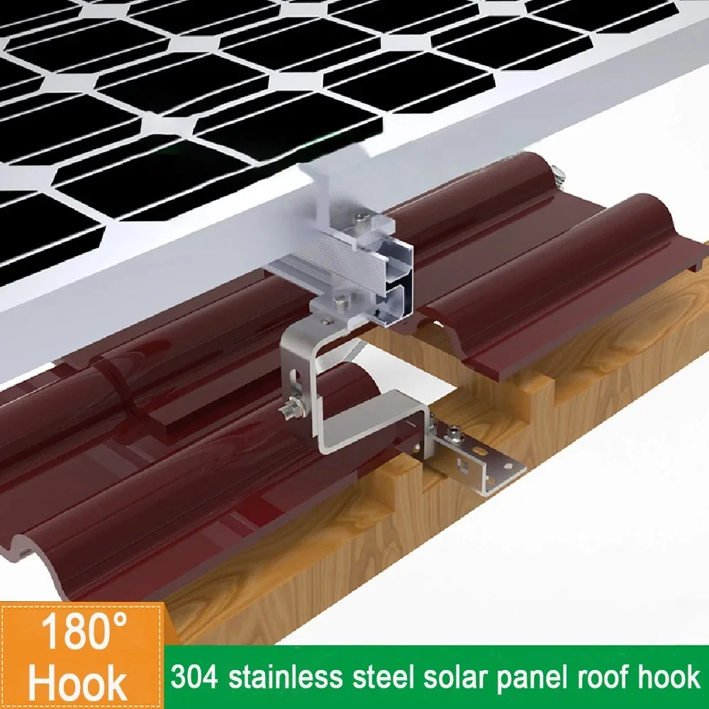 180&deg; Adjustable Solar Roof Hooks Tile Roof Mounting Bracket Hook PV Photovoltaic Side Mounting Brackets solar panel mounting set for Fixing Solar Panel