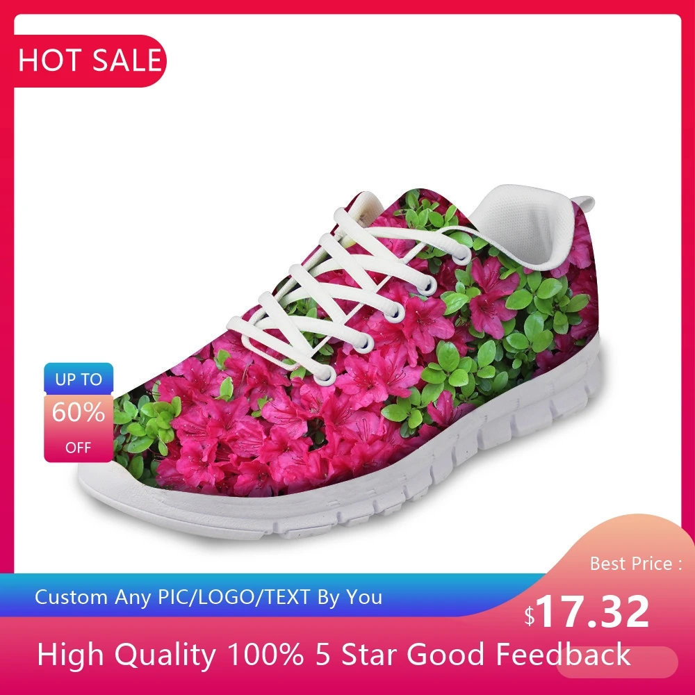 

3D Plant Printed Women Casual Sneakers Flower Tree Pattern Lightweight Girl's Lace Up Mesh Flat Shoes Spring Female