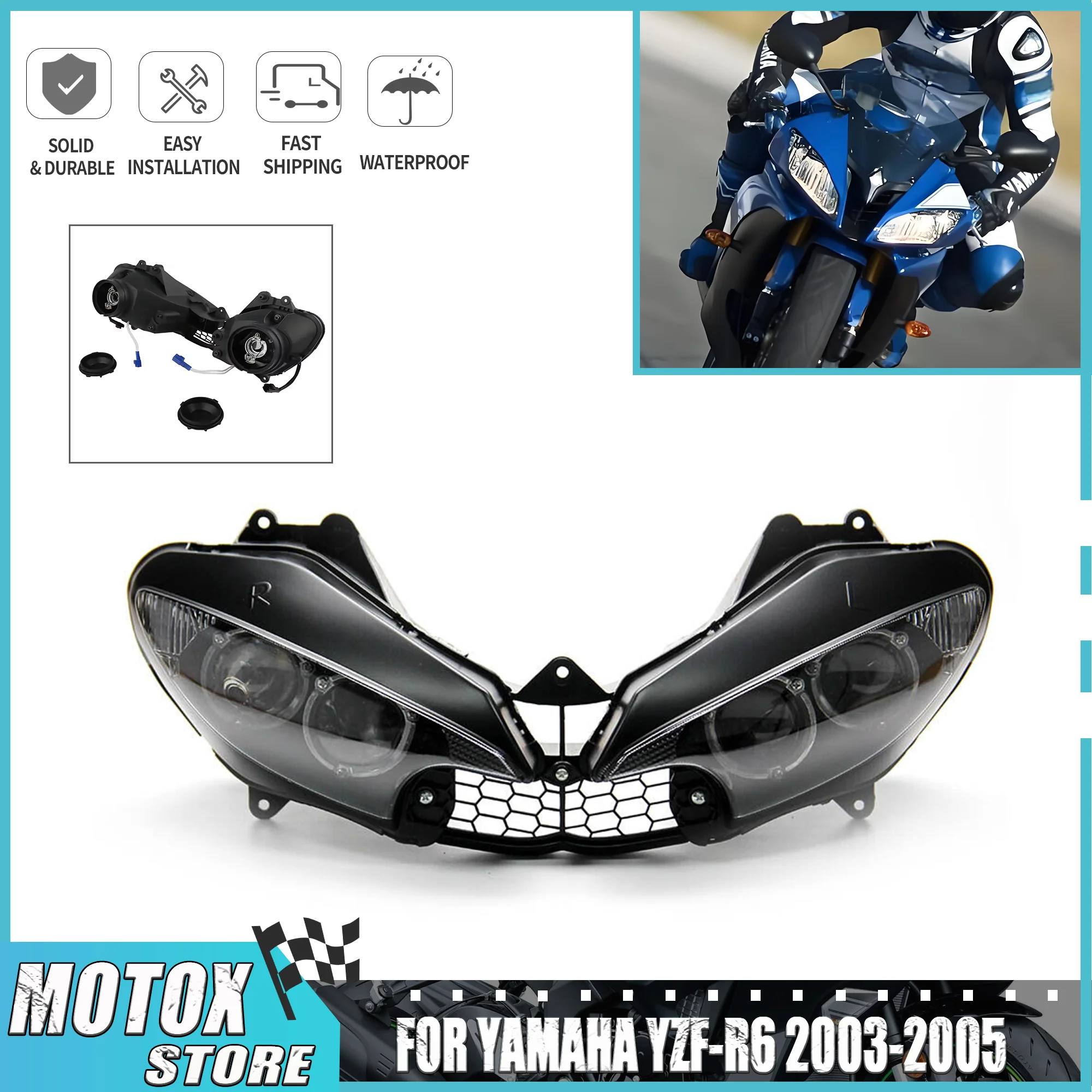 Motorcycle HeadLight Assembly Fit Fit for YAMAHA 2003 - 2005 YZF-R6 YZF ...