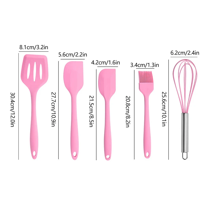 5PCS Silicone Kitchen Cooking Utensils Set Non-Stick Flexible Kitchen Tools With Cake Spatula Whisk Oil Brush And Cooking Shovel