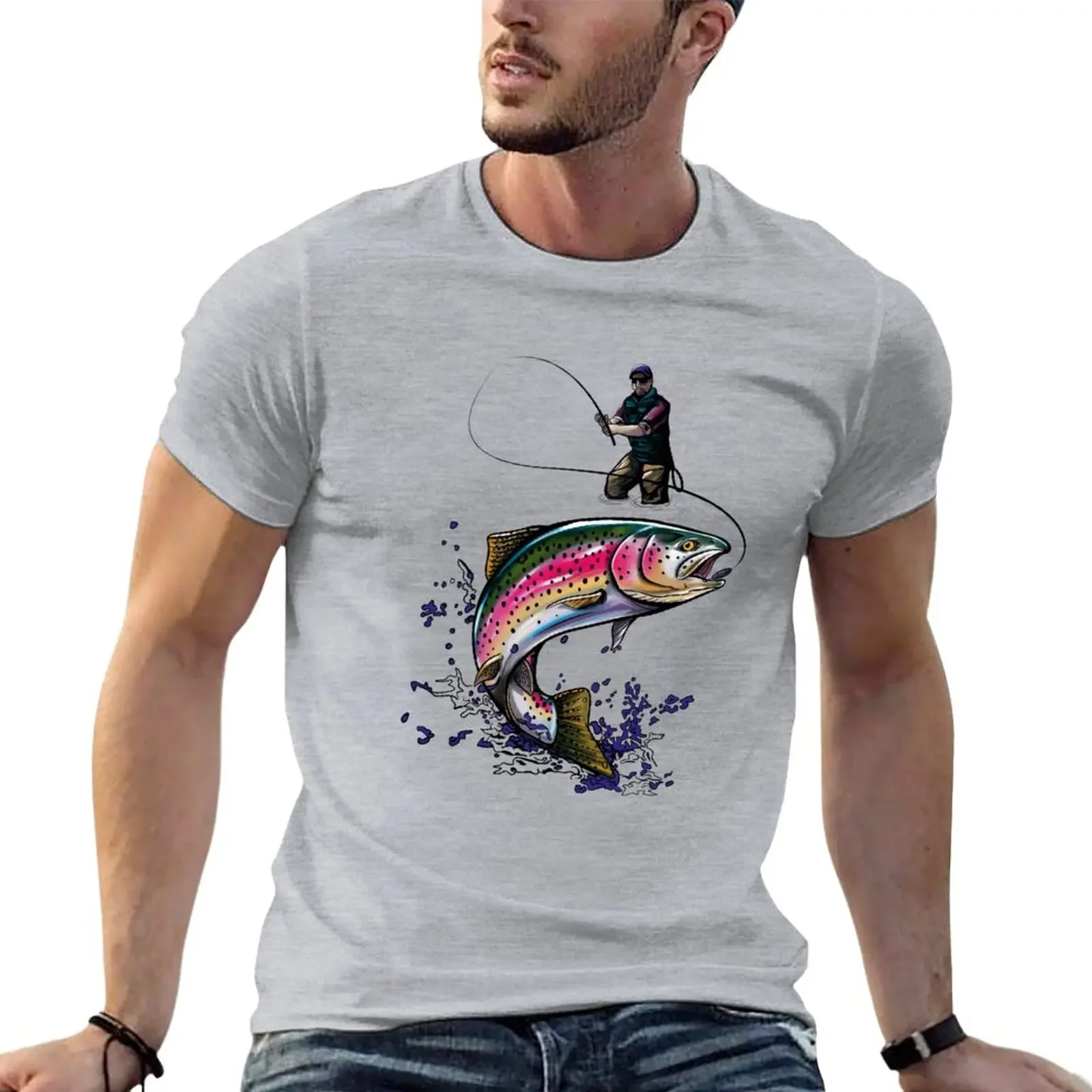 

Fisherman - Nature - Rainbow Trout T-Shirt plus size tops anime clothes heavyweights clothes for men