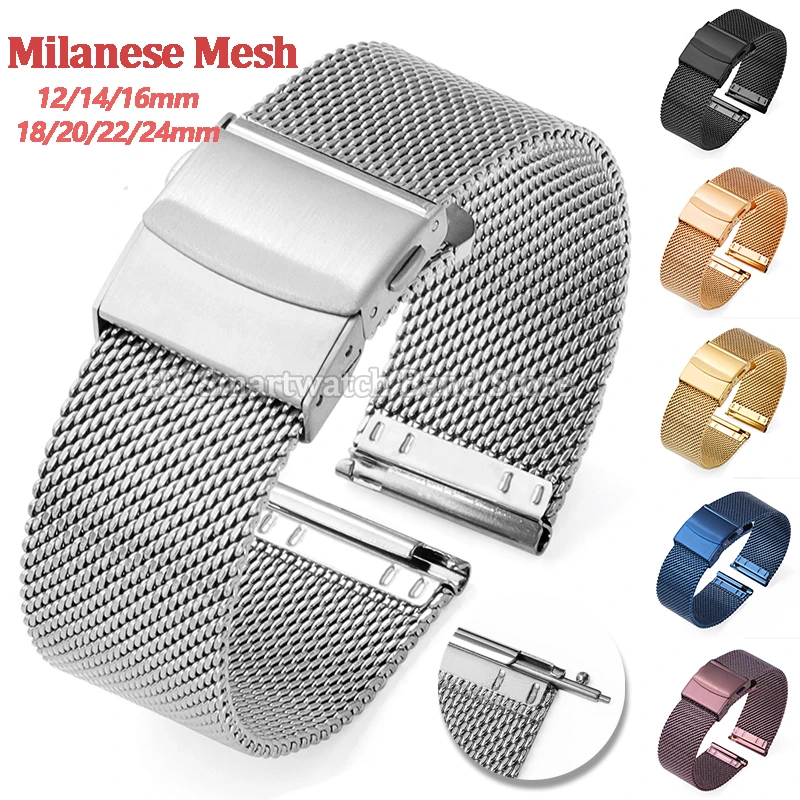 Sleek Stainless Steel Milanese Mesh Watch Strap - Adjustable Sizes