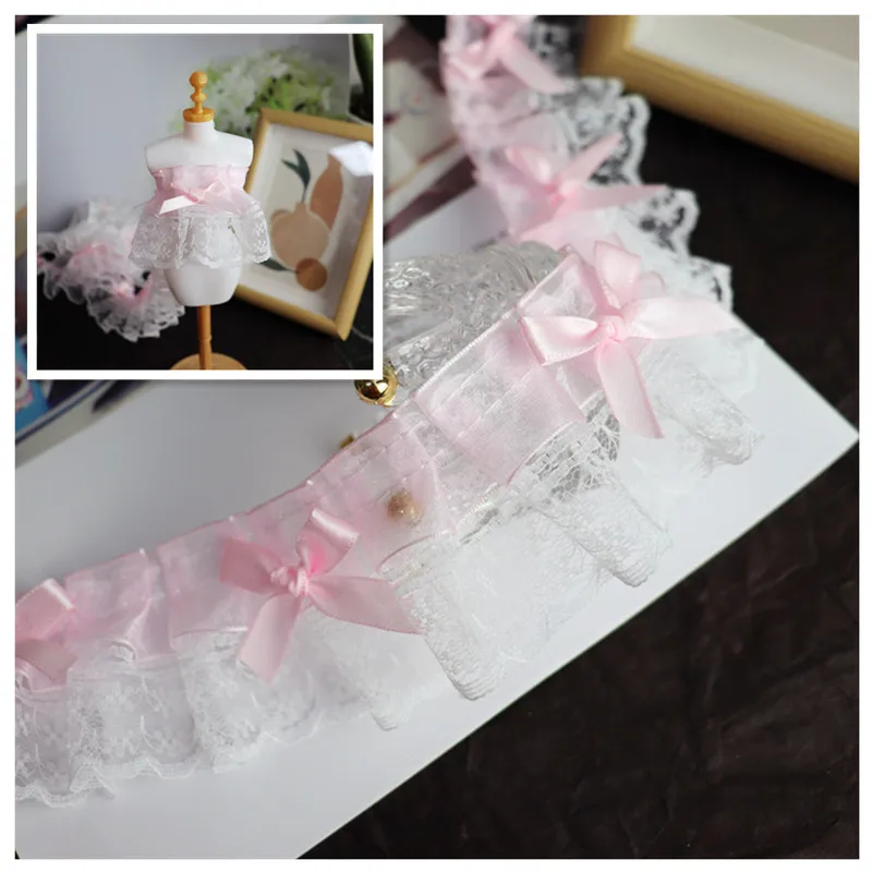 핑크 더블 레이어 수 놓은 활 Applique 레이스 DIY 어린이 모자 드레스 ..