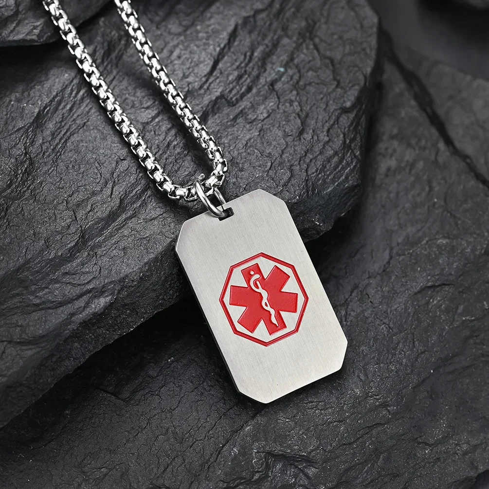 Customized DIY Medical Alert ID Necklace Dog Tag Pendant for Men Stainless Steel Matte ICE SOS Necklaces Personalized Jewelry 5