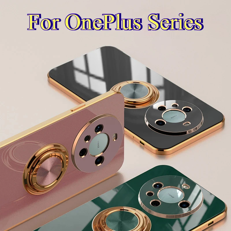 Luxury Plating Gloss Silicone Phone Case with 360° Rotating Ring Holder - Shockproof Design