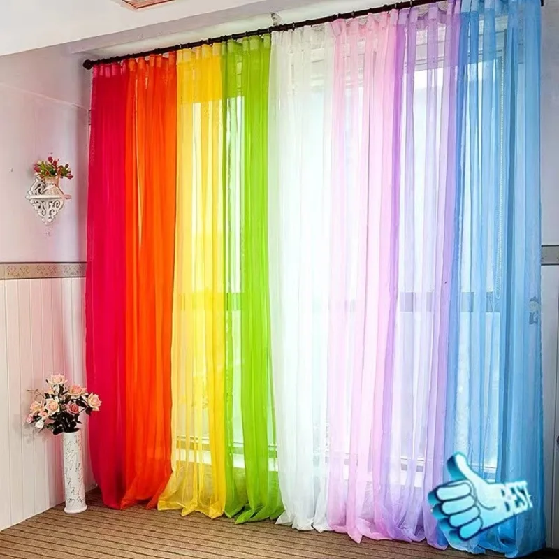 Sheer Curtains Window Curtains Decor Curtains Solid Color Multicolor Bay Window Screening Door Curtains Drape Panel Sheer Tulle for Living Room Wedding Decoration