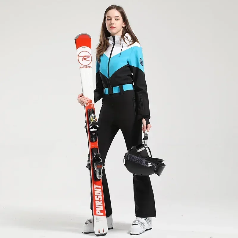 

Women's Ski Suit New Winter One Piece Windproof Hooded Snowboard Snow Clothes Female Ski Set Waterproof Skiing Sports Snowsuit