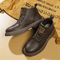 Winter Plush Warm Men Boots British Style Casual men Ankle Boots Outdoor Thick Soled High Top Leather Shoes Men's Workwear Boots
