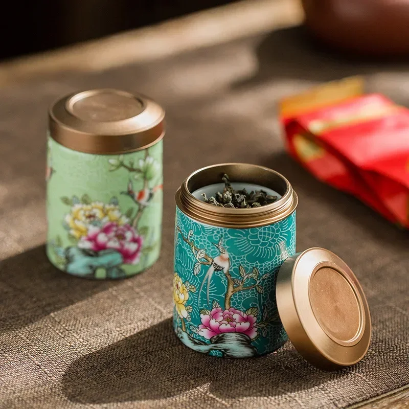Exquisite Pastel Ceramics Tea Caddy Candy Cookies Storage Tank Containers Portable Travel tea Box Sealed Jar spice organizer