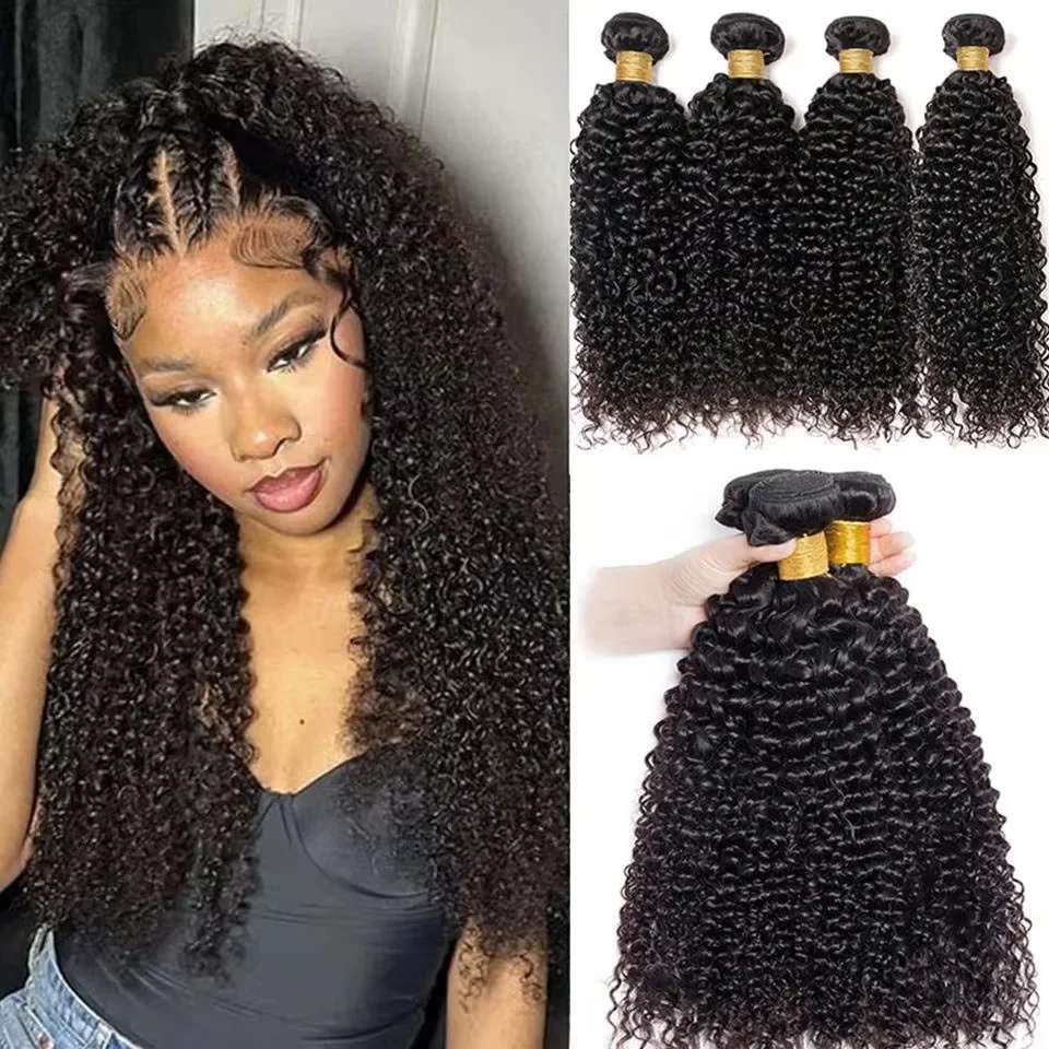 Extensioni di capelli umani ricci e crespi 12A per donna, extension brasiliane per capelli umani, extension di capelli umani ricci a onda profonda.