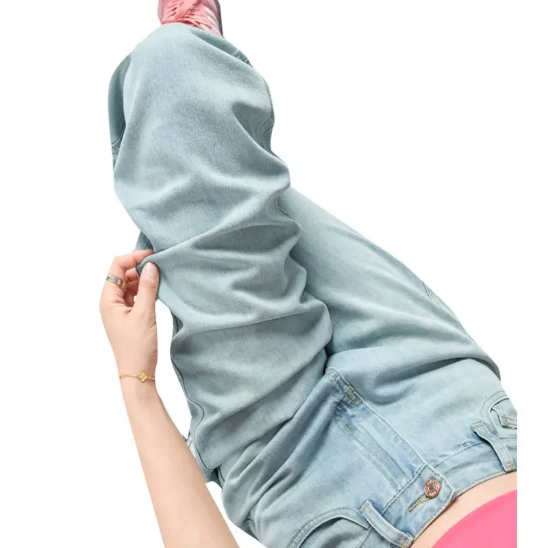 가을 여성 단색 루즈 데님 팬츠 여성 하이웨이스트 와이드 레그 트라우저 멀티 포켓 스트릿웨어 고품질 청바지
