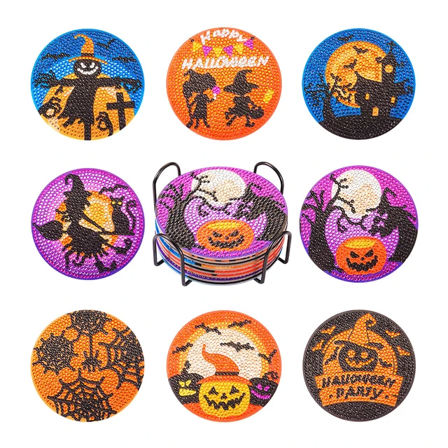 Halloween Diamond Painting Coasters, 8Pcs Halloween Diamond Art Kits for  Adults