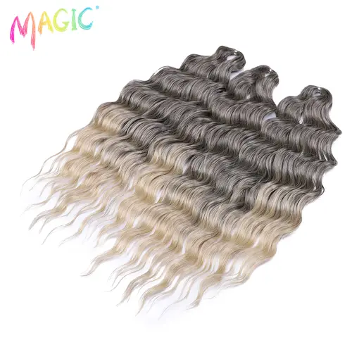 Anna Synthetic Hair 24 Inch Water Wave Braiding Hair Extensions Ombre Blonde Deep Wave Afro Curl Twist Crochet Hair for Women - Image 4