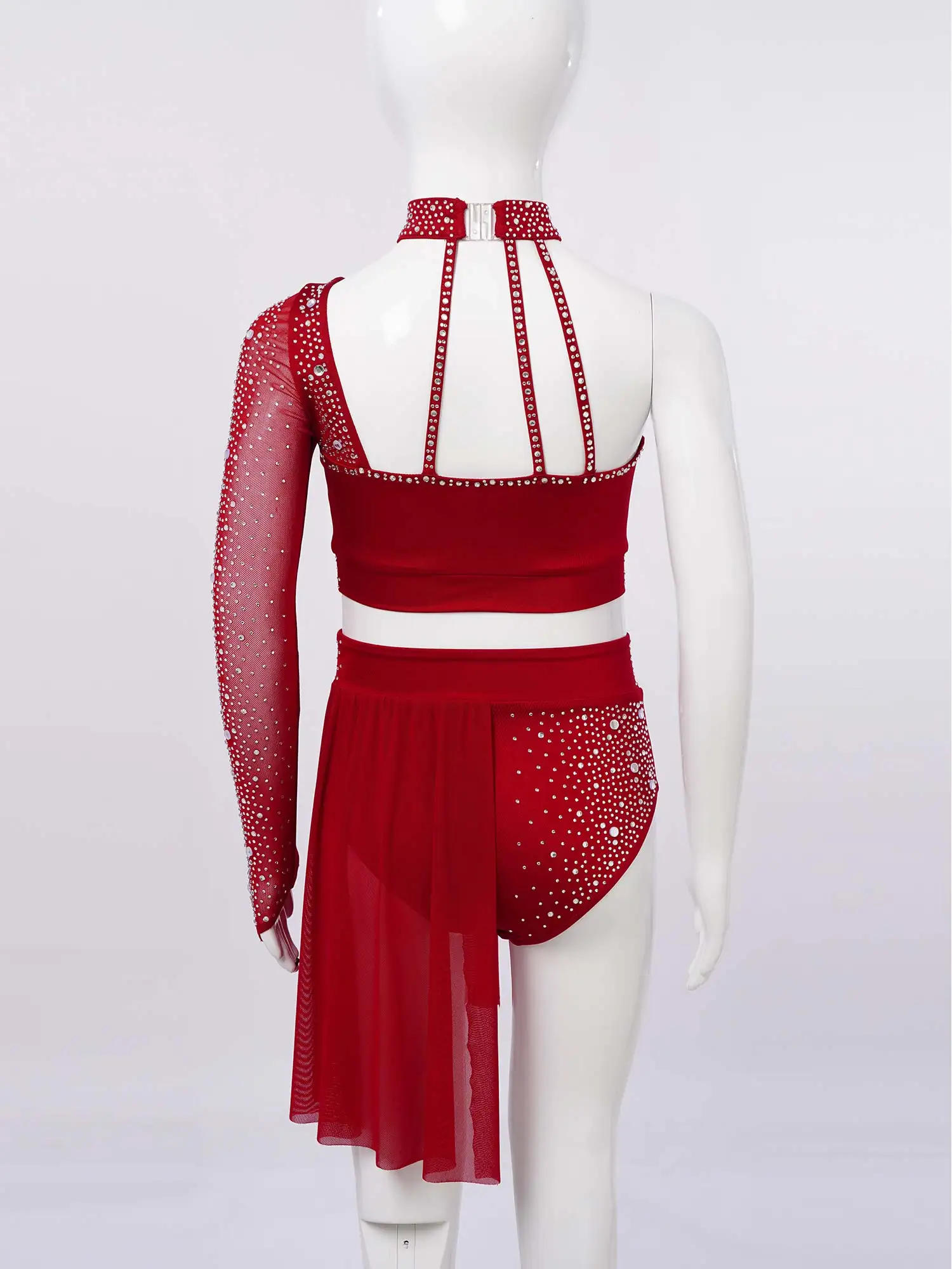 Lyrisches Tanz-Set für Kinder und Mädchen, modernes zeitgenössisches Kostüm, Strass-Crop-Top + Trikot mit Rock, Rhythmische Gymnastik-Ballett-Tanzkleidung – Detail 6