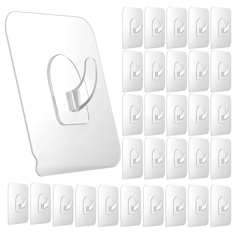

5/10Pcs Reusable Adhesive Hooks Clear Plastic Sticky Hanging Hook Seamless Wall Hook Waterproof for Home Kitchen Bathroom Office