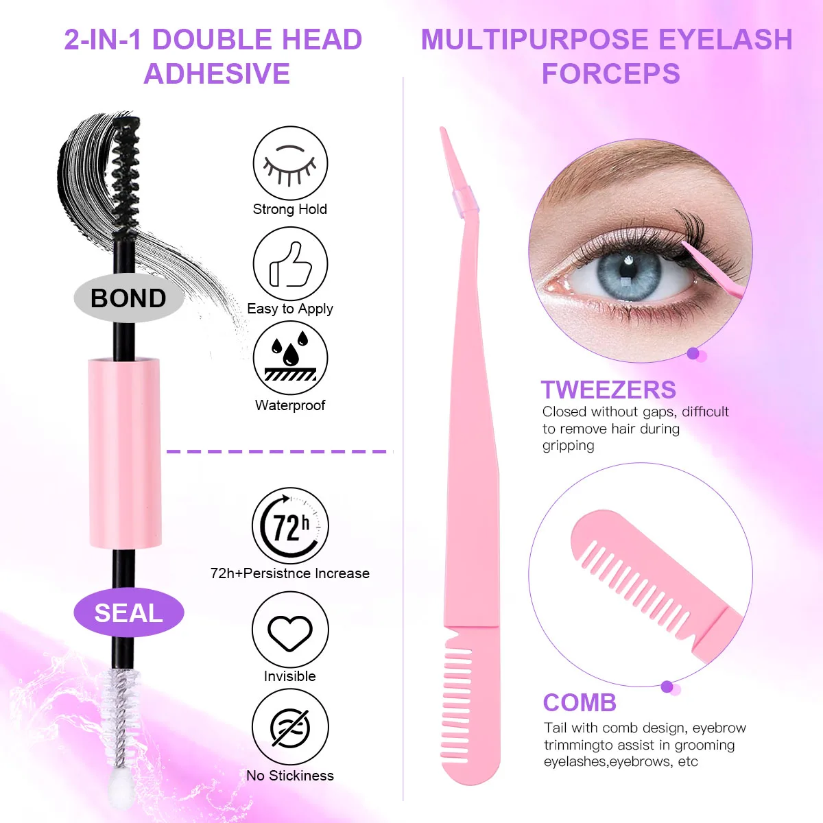 DIY Eyelash Extension Kit 280 PCS Clusters Slender Stems Super Fixed Mascara Brush Bond and Seal Eyelash Glue and Eyel lash extension kit
