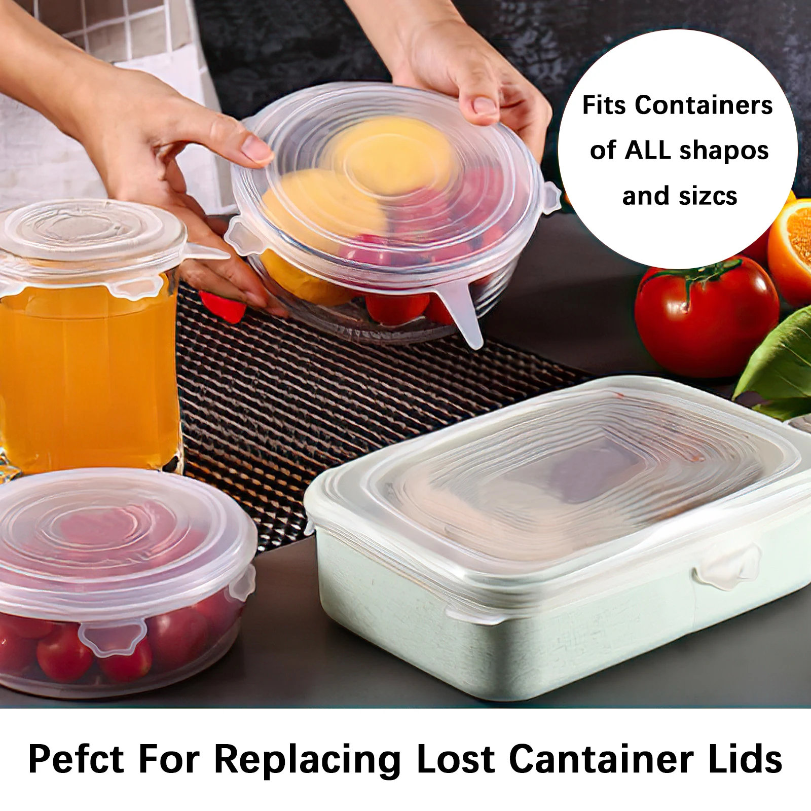 6Pcs Food Grade Silicone Preservation Cover Reusable Airtight Food Universal Dish Stretch Round Lids For Kitchen Accessories