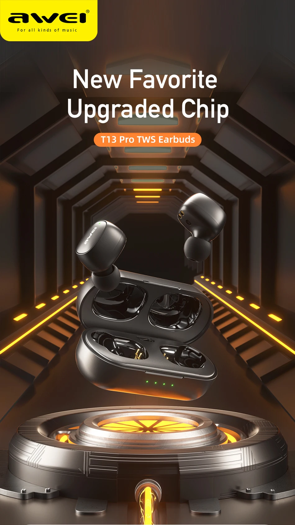 headphones with microphone AWEI T13 Pro Wireless Earbud Bluetooth V5.1 Earphone Bass In-Ear TWS Headphone With Mic HiFi Stereo Gaming Headset Driver 8mm noise cancelling headphones