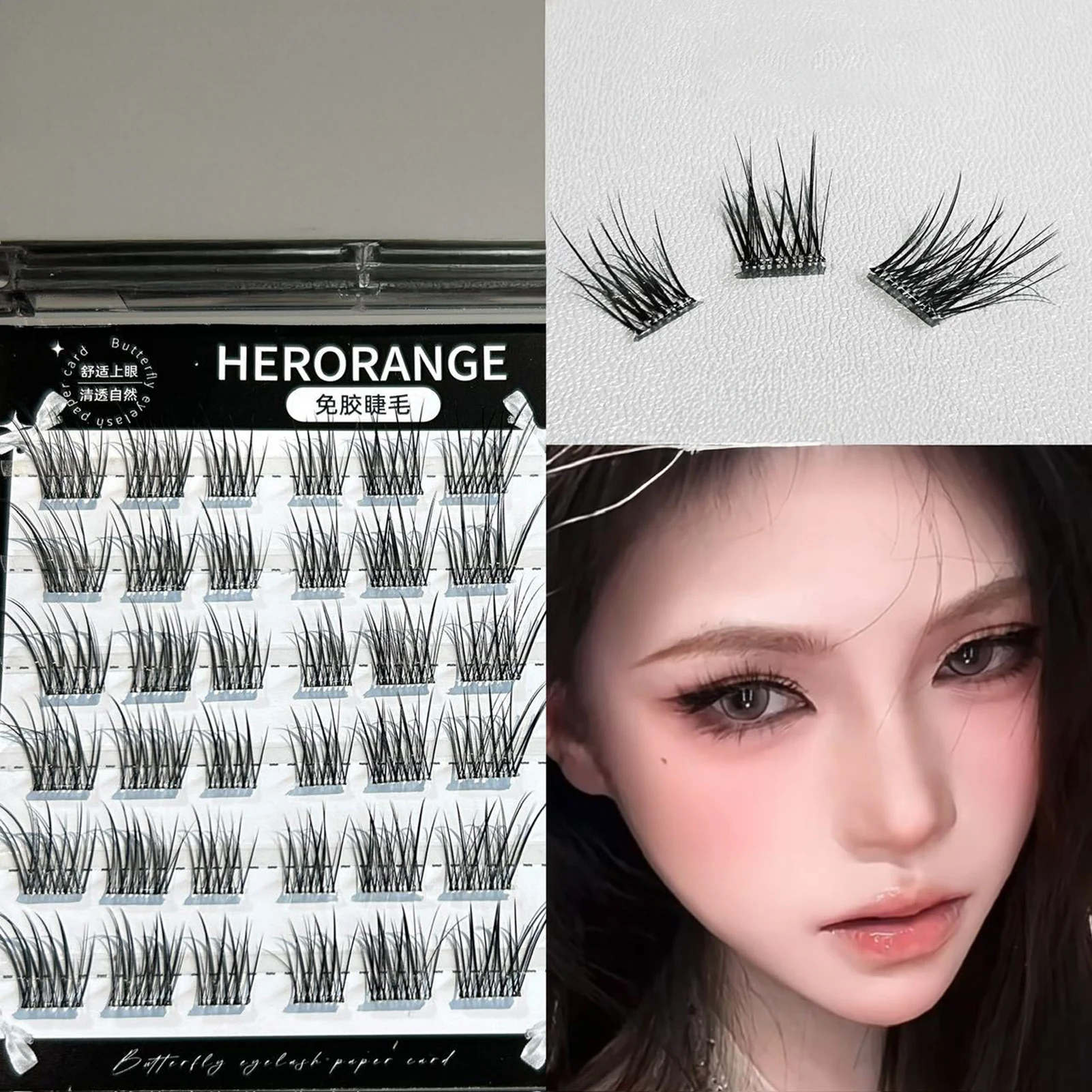 Description Picture 2 of itemNo Need Glue False Eyelashes Self-adhesive Upper/Lower Fluffy Eyelash Extension DIY Anime Manga Cluster Eyelash for Daily Makeup