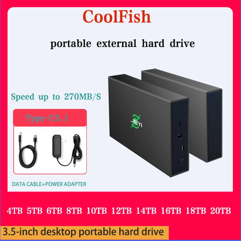 CoolFish External Hard Drive HDD 3.5Inch12T14T16T18T20T Portable External Disk For Retro Gaming Desktop Laptop Free Shipping