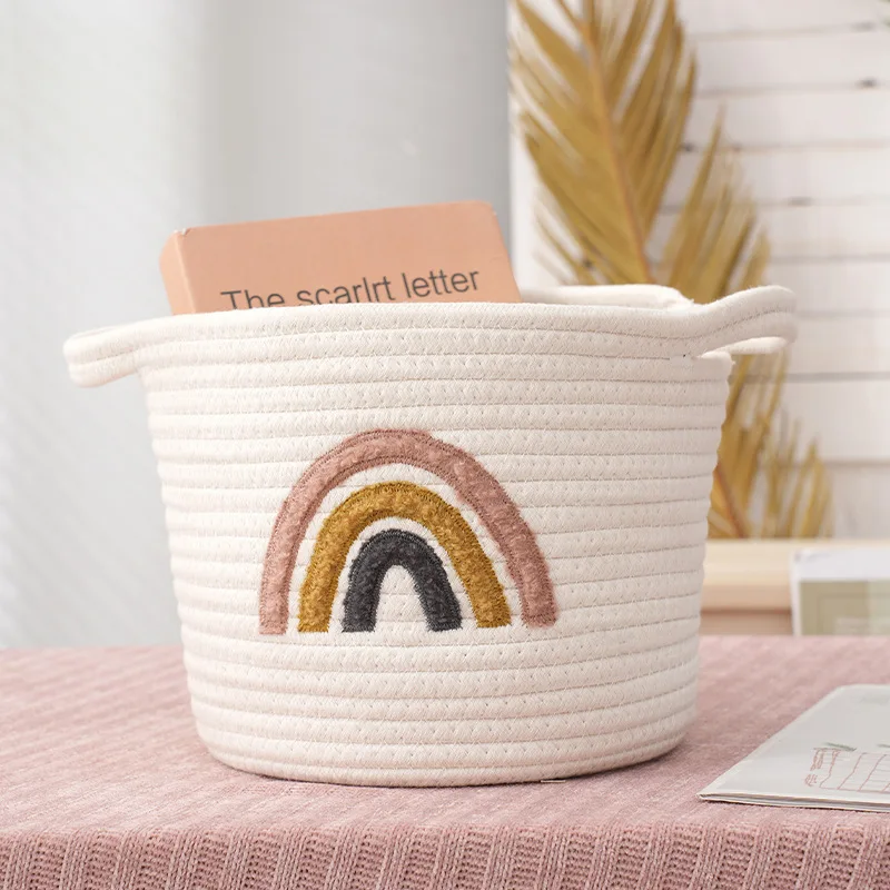 

INS Rainbow Cotton Rope Woven Storage Basket Handmade Nordic Decorative Sundries Storage Box Kids Toys Organizer Laundry Baskets