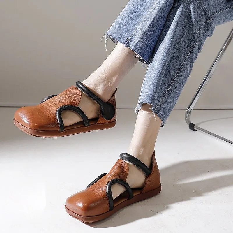 

YourSeason Genuine Leather Female Flats Sandals Summer Casual Comfortable Breathable Women Beach Vintage Shoes 2023 New