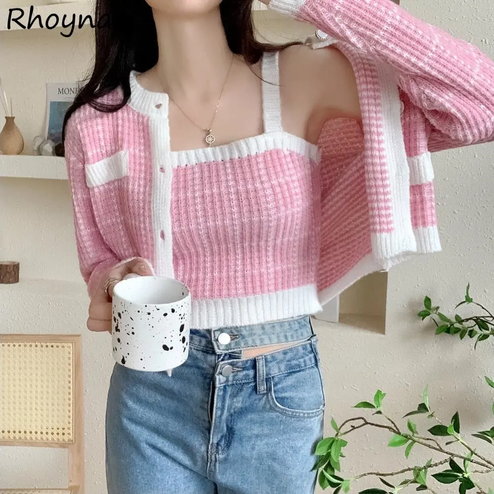 

Two Piece Sets Women Cropped Tops Personality Panelled Gentle Girlish Korean Fashion Hotsweet High Street Clothes Slim Temper