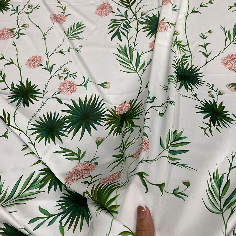 Brand Natural Pure Cotton Poplin Fabric Fashion Peony Flower Print Design Soft Drape Dress Shirt Polyester Satin Fabrics Cloth