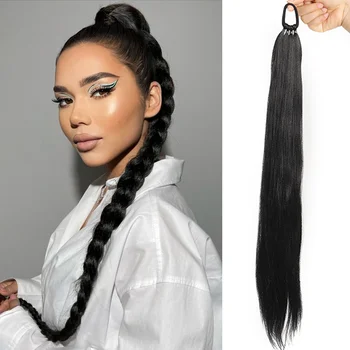Ponytail Extensions Synthetic With Hair Tie Wrap Around Hair Braid Extensions Tail Rubber Band Hair Ring 28 Inch Ombre Braid DIY