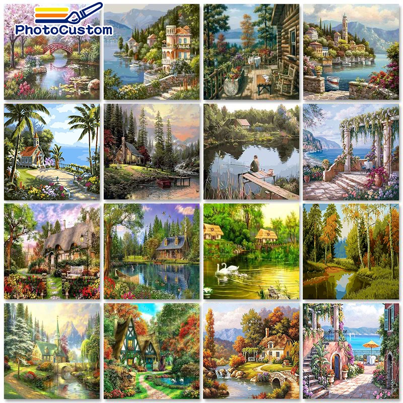 

PhotoCustom 40x50cm Paint By Numbers For Adult Scenery DIY Oil Painting By Numbers On Canvas Landscape Wall Art Home Decor