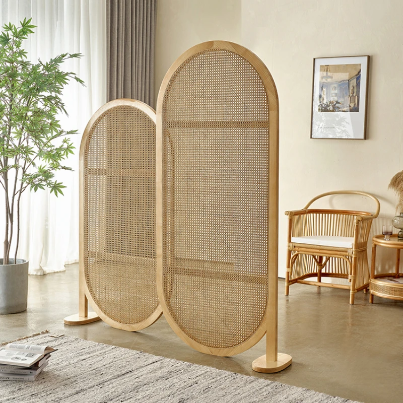 

Solid wood rattan screen partition can be moved for home use to cover ash simple seat screen