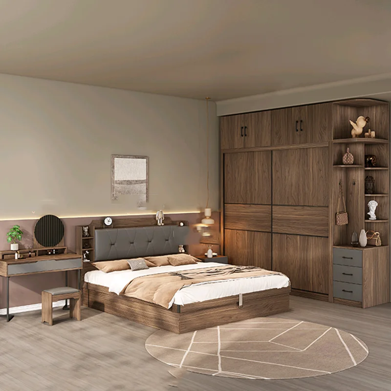 Dresser Walnut Bedroom Set Wardrobe Minimalist Room Luxury Bedroom Set Elegant European Camas Moderrnas Inteligentes Furniture