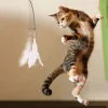 Cat Teaser Toy Cat Teaser Pole With Feather Bell Extended Rod Suction Cup Durable Bite Teaser Stick Replaceable Feather Head 2