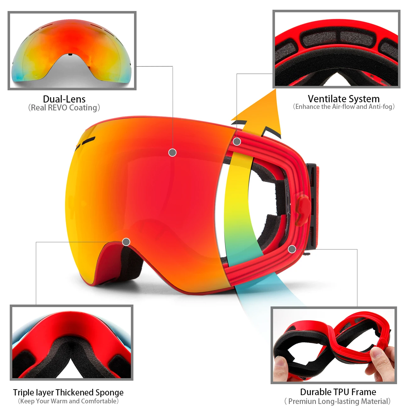 MAXJULI Ski Goggles - Interchangeable Lens - Premium Snow Goggles Snowboard Goggles For Men and Women ski item 3