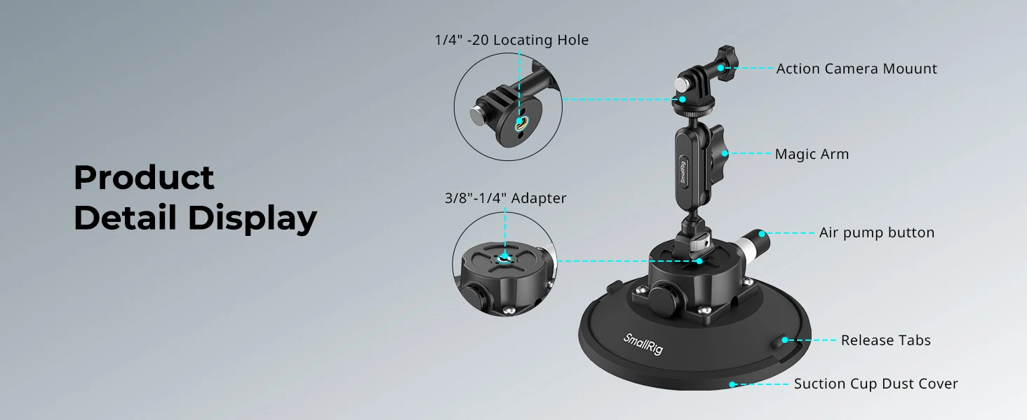 SmallRig 4,5/6-Zoll-Saugnapfhalterung für Action-Kameras mit Kugelkopf, magischem Arm und Halterung für Telefon für DJI Osmo Action 5 Pro – Detail 14