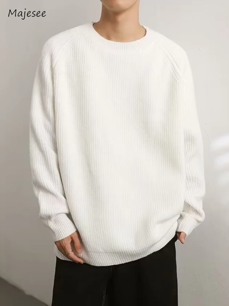 

Solid Sweaters Men Baggy Slouchy Spring Autumn Japanese Style Handsome All-match Pullover Knitwear Advanced Tender Elegant Ins