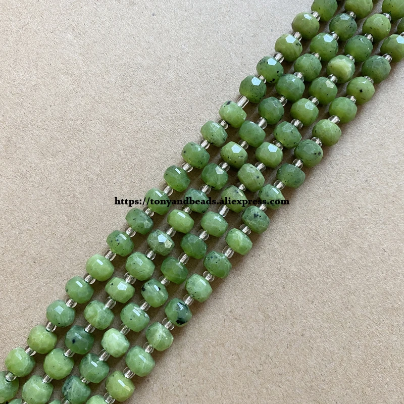 

Semi-precious Stone Diamond Cuts Faceted Rondelle Canada Jade 7" Loose Beads Size 8x6mm For Jewelry Making DIY