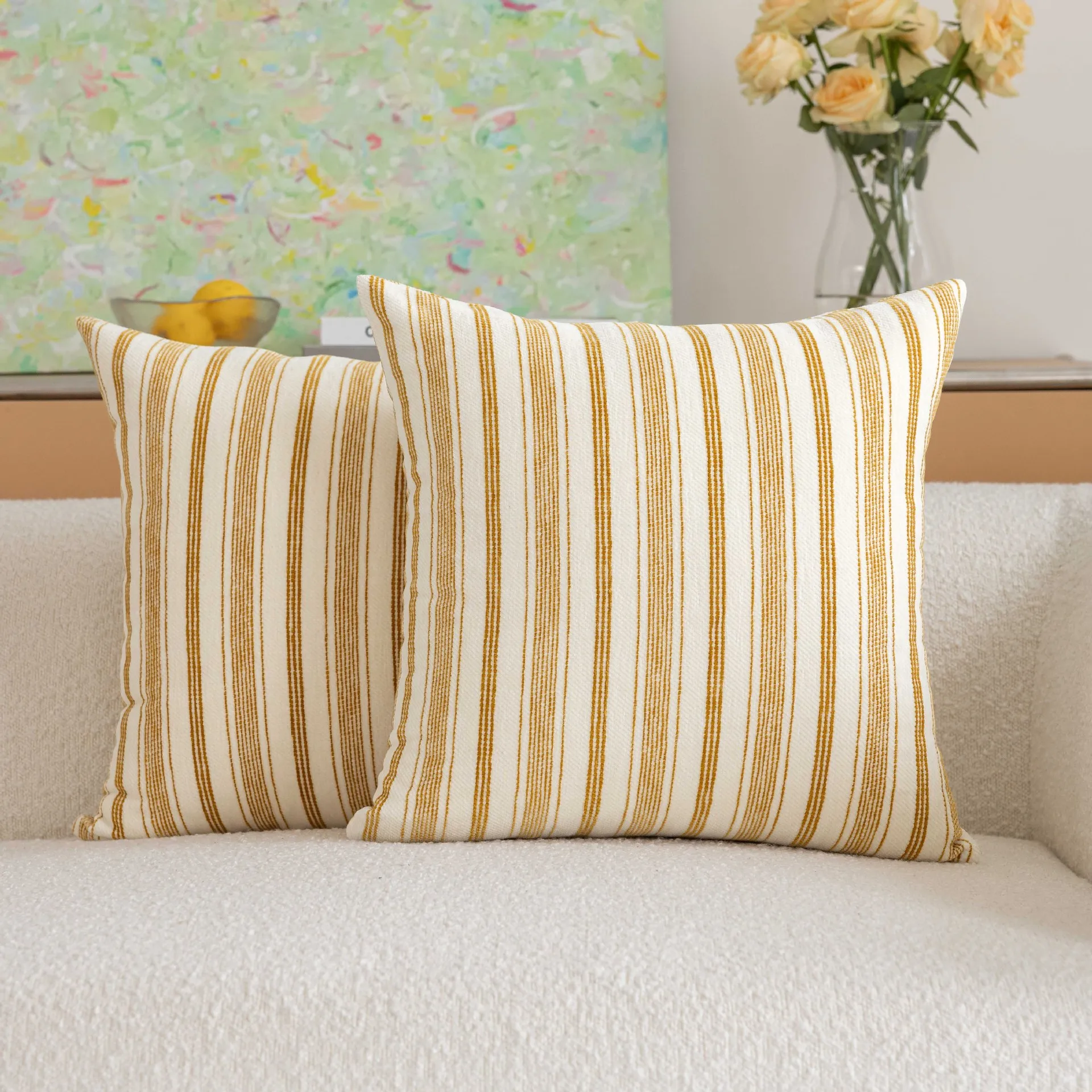 2 Stück Retro Gestreifte Samtkissenbezüge Cojines Zen-Stil Wohnzimmer Sofa Kissenhülle Abnehmbare Waschbare Kopfteil-Kissenbezüge – Detail 15