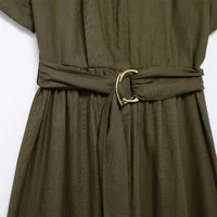 2024ZAR Summer New Women's Wear European and American Style Fashionable Minority Linen Blended Midi Shirt Style Dress - Image 6