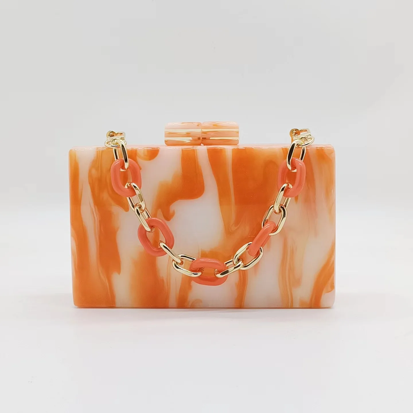 

Women's Orange Marbling Acrylic Evening Clutch For Wedding Banquet Party Chain Crossbody Purse Ladies Luxury Designer Handbags