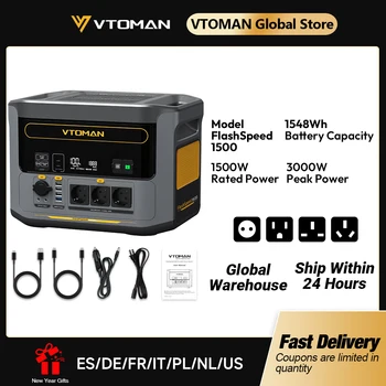 VTOMAN FlashSpeed 1500 Portable Power Station 1548Wh LiFePO4 Battery with 3000W Peak for Outdoor Camping RV Home Energy Power 1