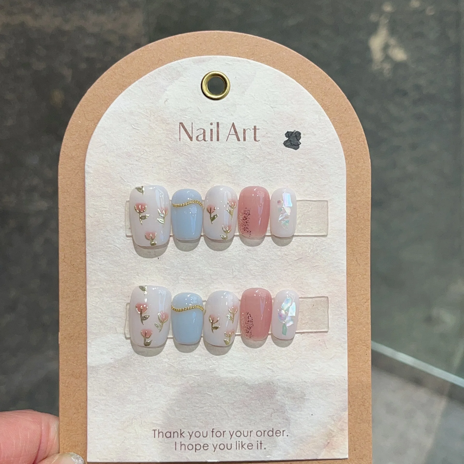 10Pcs 고양이 눈 수제 프레스 손톱 블루 나비 가짜 손톱 웨어러블 스틱 온 손..