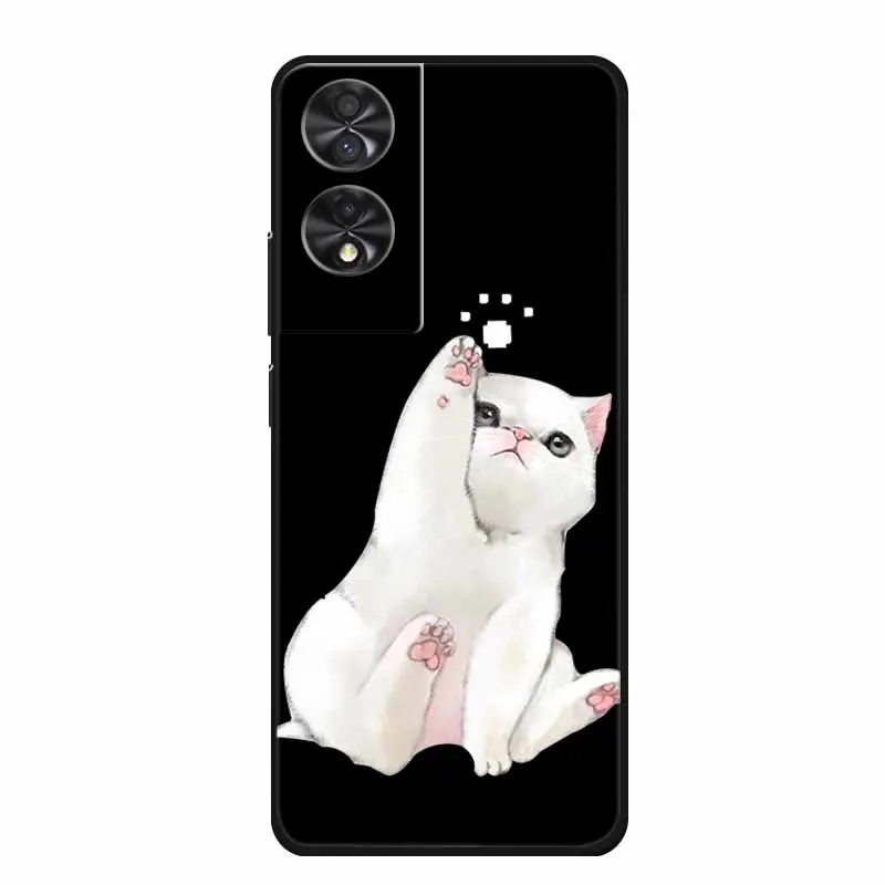 Black Silicone Phone Case with Cartoon Cat Design - Soft Back Cover