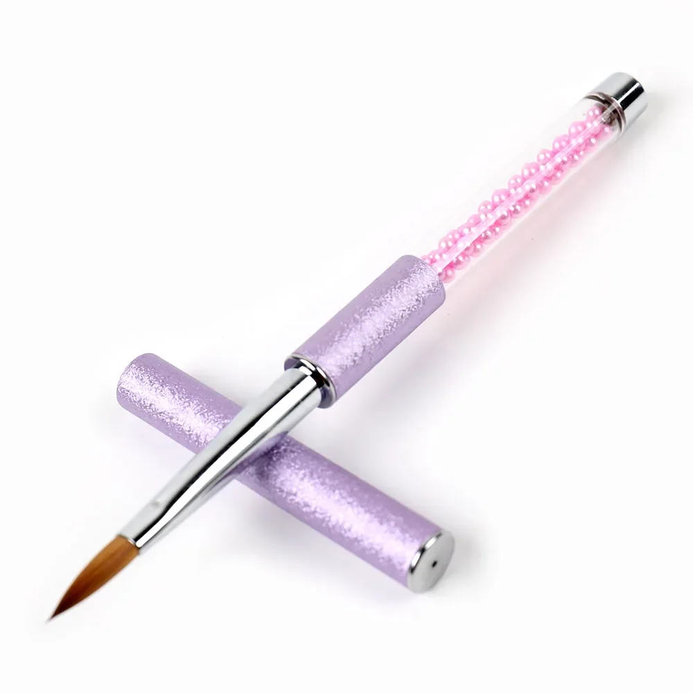 Pink Kolinsky Sable Acrylic Nail Brush Crystal Metal Handle Nail Art Mink Brush Gel Builder Manicure Painting Pen Drawing Tools 4