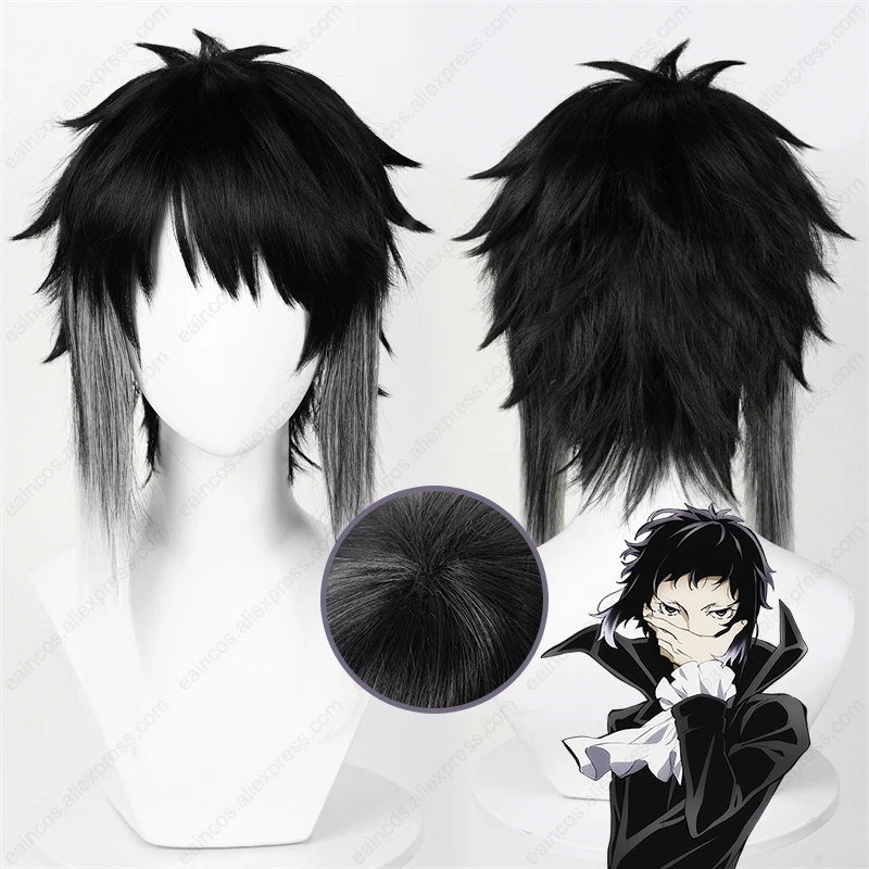 

Парик для косплея аниме Akutagawa Ryunosuke, 30 см, короткие черные и белые фотоволосы, термостойкие синтетические волосы