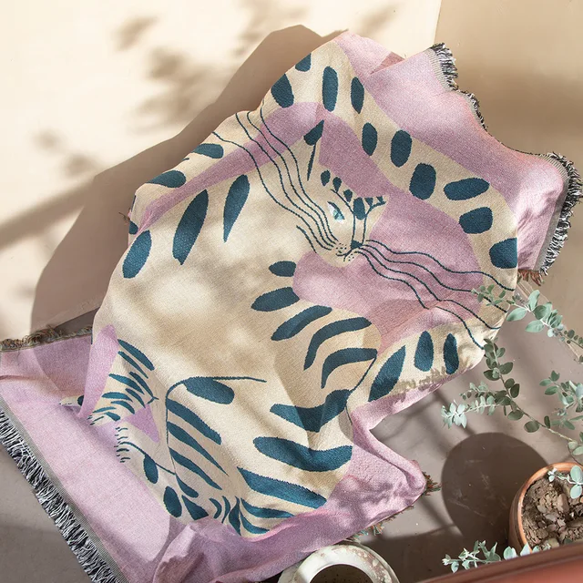 Textile City Ins Pink Girl Cat Pattern Throw Blanket Home Decorate Tapestry Sofa Cover Outdoor Camping Picnic Mat 130x160cm 4