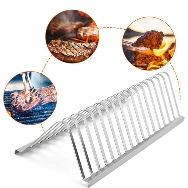 Stainless Steel Barbecue Grill Holder Smoking Rib Racks Grilling BBQ Outdoor Roasting Stand Picnic Utensil