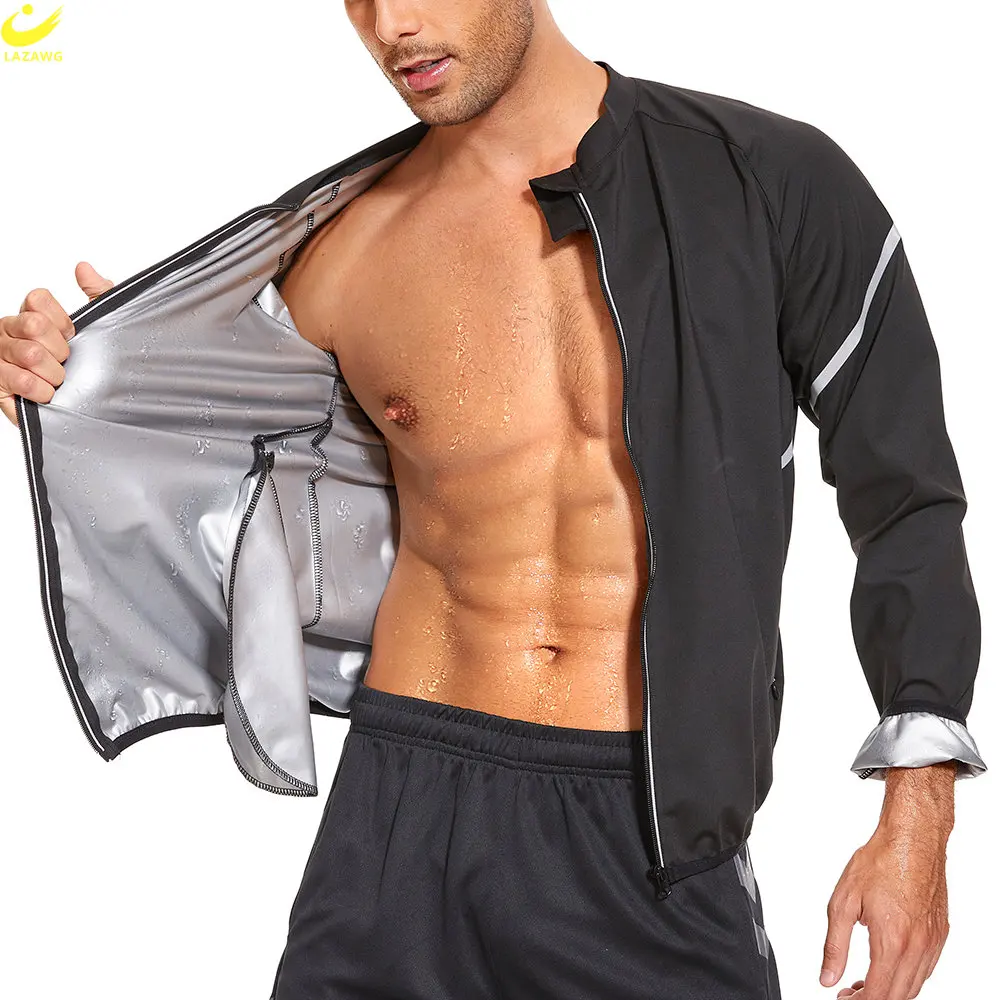 LAZAWG Sauna Jacket for Men Sweating Long Sleeves  Weight Loss Top Thin Slimming Gym Body Shaper Fat Burning Fitness Sportwear