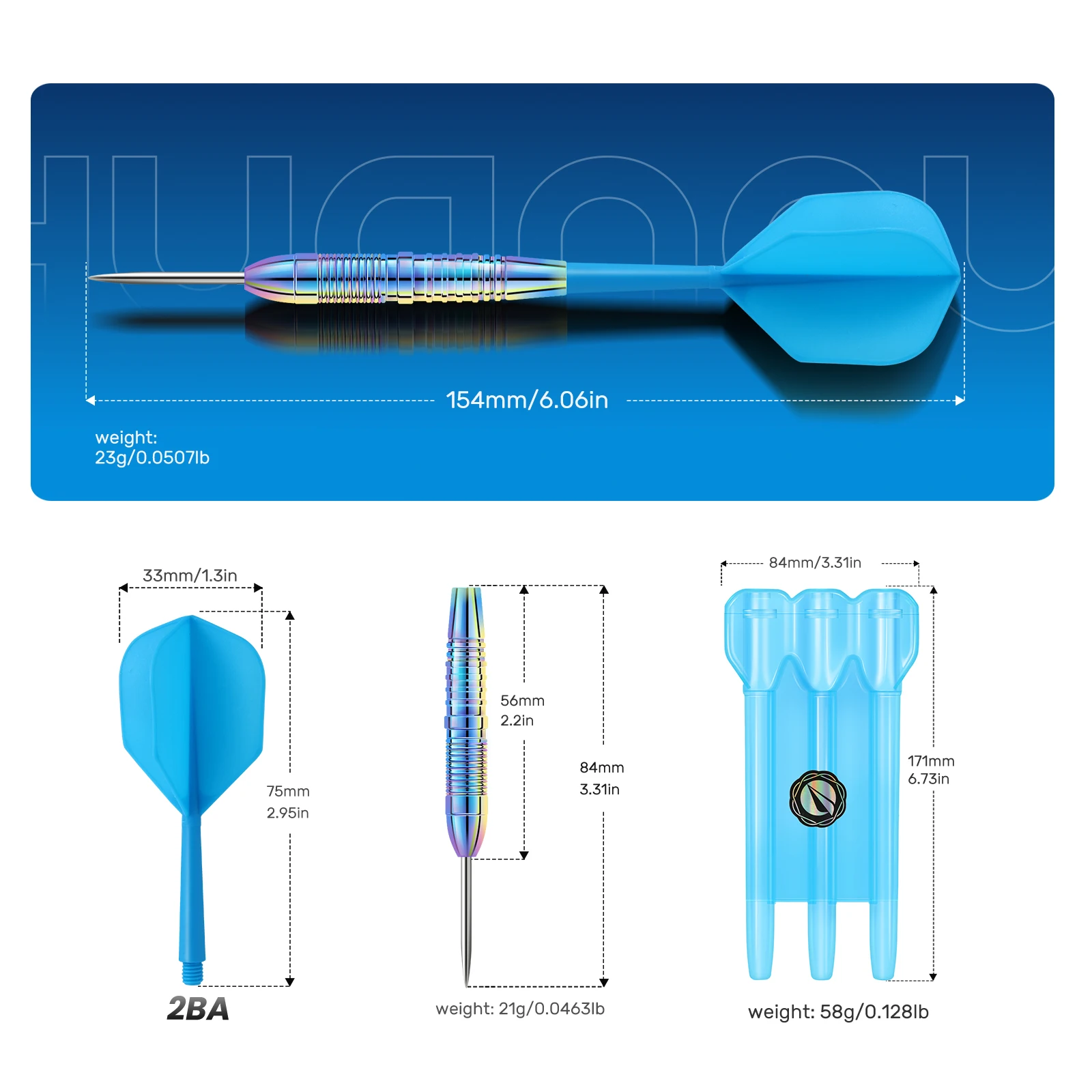 Huanqu 23g Professionele set van roestvrij staal, blauw-paars, hoge kwaliteit, inclusief extra shafts en flights, voor thuis en in de bar._voghion.com